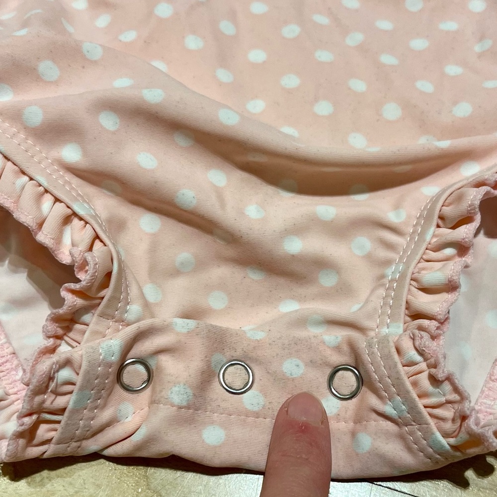Ruffle Butts Pink Polka Dot Kids Swim One Piece - Picture 4 of 6